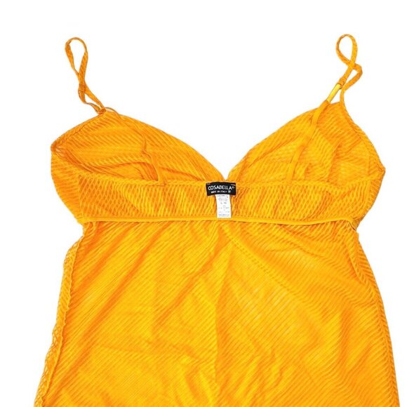 Vintage Y2K COSABELLA Cami Top Sz.L Orange Mesh Lace Sheer Babydoll Summer Rave - Picture 8 of 11